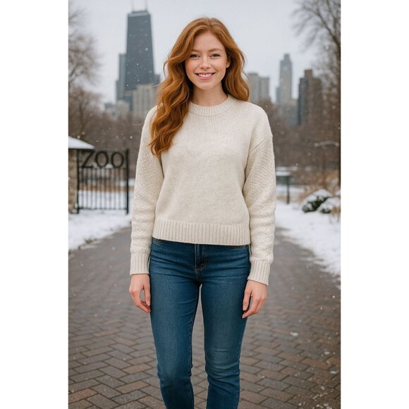 Abercrombie Fitch Small Cream Textured Pullover Sweater Winter Cozy Core - Picture 1 of 9
